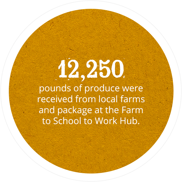 12,250 pounds of produce were received from local farms and packaged at the Farm to School to Work Hub.